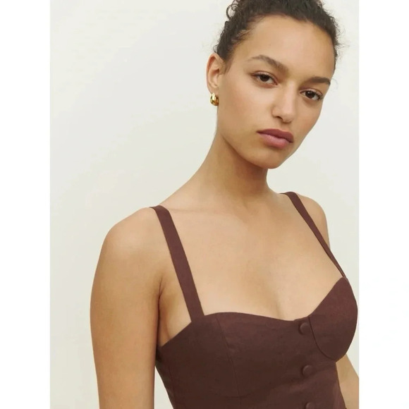 NWT Reformation Olivia Linen Corset Top Brown - Picture 9 of 12